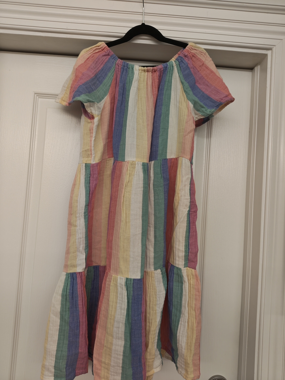 George(Asda UK) Girls Multicolor Rainbow Stripe Off-Shoulder Dress